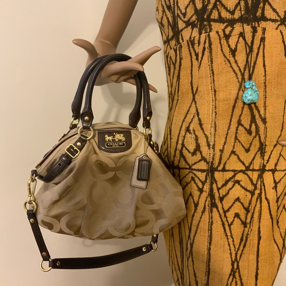 COACH Madison Op Art Sateen Sophia Satchel 2 Way Purse.